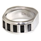 Square shaped stainless steel ring 8.5mm wide with five rectangular crystals in two colors