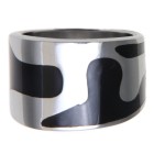 Retro look stainless steel ring with black epoxy design
