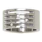 Stainless steel ring polished 10mm wide with crystals between the grooves
