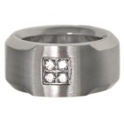 Stainless steel ring matt, partially polished with four clear crystals