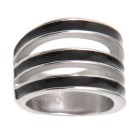 Surgical steel ring with 3 black enamelled stripes