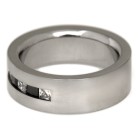 Steel ring with clear and black zirconia