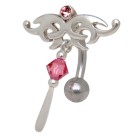 Navel piercing 1.6x10mm with a pretty motif and crystals