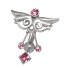 Navel piercing 1.6x10mm with ornament, fantasy wings with three crystal pendants