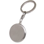 Large, round key fob made of stainless steel, 35mm, satin-finished on both sides with a sloping edge