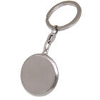 Large, round key fob made of stainless steel, 35mm, satin-finished on both sides with a sloping edge