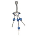 Navel piercing 1.6x10mm with chain and crystals, motif butterfly, color choice