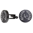 Round cufflinks made of black stainless steel with engraving