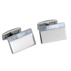 Rectangular cufflinks in shiny stainless steel with mother of pearl inlays, 21x13mm