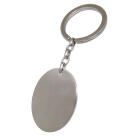 Large oval key fob made of stainless steel, satin finish on both sides, 40x30mm