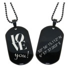 Pendant dog tag 23x38mm rounded stainless steel PVD coated black with individual engraving