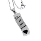 Necklace pendant made of stainless steel, slightly curved with an individual engraving