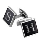Cufflinks FAVORIT made of stainless steel with black PVD-coated insert and engraving