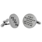 Round cufflinks made of matted stainless steel with engraving