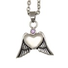 Ash pendant heart with wings made of high-gloss polished stainless steel