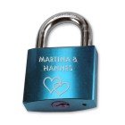 Blue aluminum lock - love lock with desired engraving 50mm