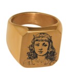 Signet ring made of stainless steel, gold-colored, polished and rectangular with your individual engraving