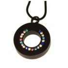 Ash pendant circle made of stainless steel black high gloss polished with colored zirconia stones