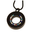 Ash pendant circle made of stainless steel black PVD coated, highly polished with colored zirconia stones