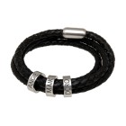 Brown or black leather bracelet with 3 stainless steel elements with individual engraving