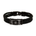Bracelet made of black leather, three rows with 3 elements made of stainless steel with individual engraving