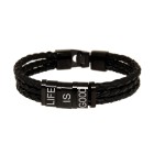 Bracelet made of black leather, three rows with 3 elements made of stainless steel with individual engraving