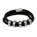 Brown or black leather bracelet with 5 stainless steel elements with individual engraving