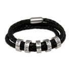 Brown or black leather bracelet with 5 stainless steel elements with individual engraving