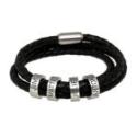 Brown or black leather bracelet with 4 stainless steel elements with individual engraving