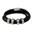 Brown or black leather bracelet with 4 stainless steel elements with individual engraving