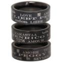 Stainless steel ring with black PVD coating 9mm wide with love in different languages and individual name engraving