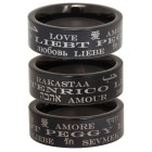 Stainless steel ring with black PVD coating 9mm wide with love in different languages and individual name engraving