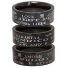 Stainless steel ring with black PVD coating 9mm wide with love in different languages and individual name engraving