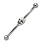 Industrial barbell made of surgical steel with a skull