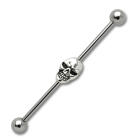 Industrial barbell made of surgical steel with a skull