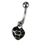 Belly button piercing with heart pendant in 925 sterling silver, colored black