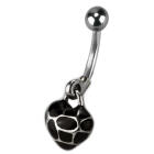 Belly button piercing with heart pendant in 925 sterling silver, colored black