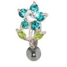 Belly button piercing with 925 sterling silver, cute little flower
