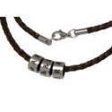 Name necklace Necklace made of braided brown or black leather, with 3 stainless steel links with individual engraving