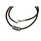 Name necklace Necklace made of braided brown or black leather, with 3 stainless steel links with individual engraving
