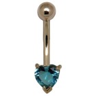 9 carat gold belly button piercing, elegant heart crystal available in different colors
