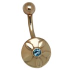 9 carat gold belly button piercing, flower with crystal in the center available in different colors
