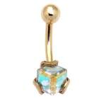 carat gold navel piercing, extravagant crystal cubes in iridescent colours