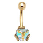 carat gold navel piercing, extravagant crystal cubes in iridescent colours