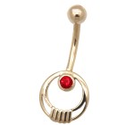 9 carat gold navel piercing, elegant 50s motif, red crystal