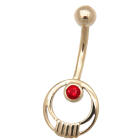 9 carat gold navel piercing, elegant 50s motif, red crystal