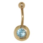 9ct gold belly button piercing of simple beauty, aquamarine crystal