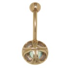 9ct gold belly button piercing of simple beauty, aquamarine crystal
