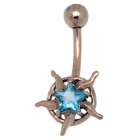 9ct Gold Belly Button Piercing, Shining Star in Aquamarine Blue