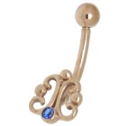 9 carat gold belly button piercing, small ornament with dark blue crystal